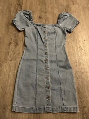 Forever 21 Light Blue Denim Button-Front Mini Dress